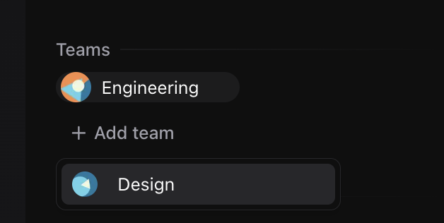 Team selector showing available teams